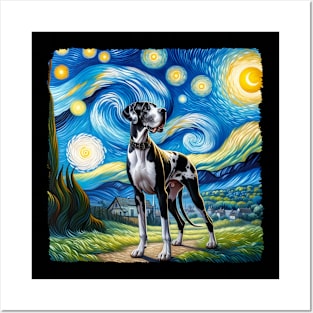 Starry Great Dane Dog Portrait - Pet Portrait Posters and Art